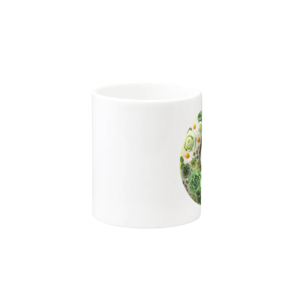 カラフルマルシェのグリーンローズリース（緑の薔薇リース柄） Mug :other side of the handle