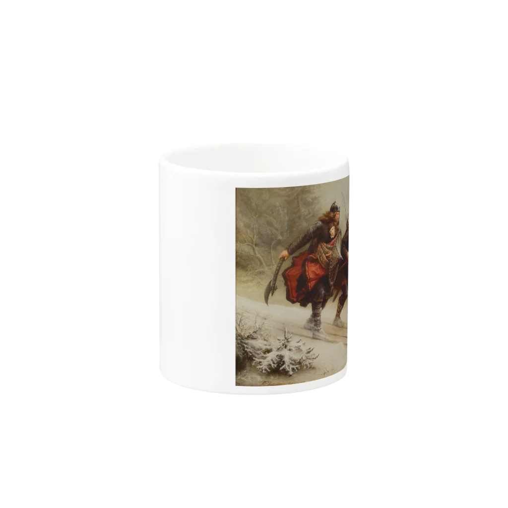 世界の絵画アートグッズのKnud Bergslien《Skiing Birchlegs 王子と山を渡る》 Mug :other side of the handle