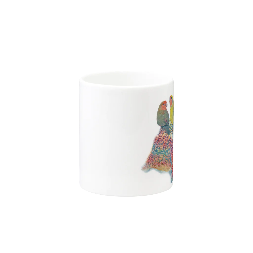 ■マネっぴ■のコザクラインコとヒョウモンガメ（リクガメ） Mug :other side of the handle