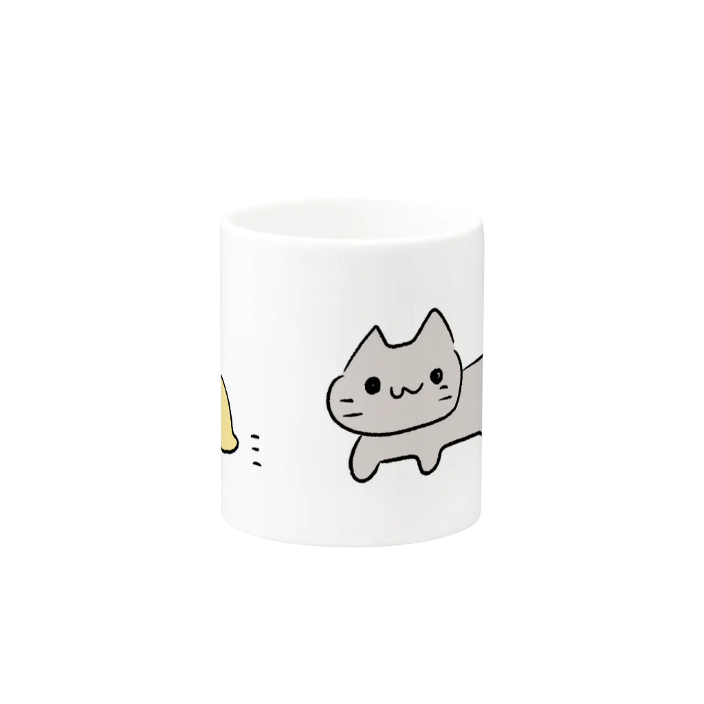 UTたこやきのshopの猫とひよこの追いかけっこマグカップ Mug :other side of the handle