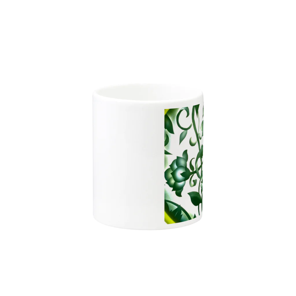 glass.saoriのgreen flowers 緑の花唐草 Mug :other side of the handle