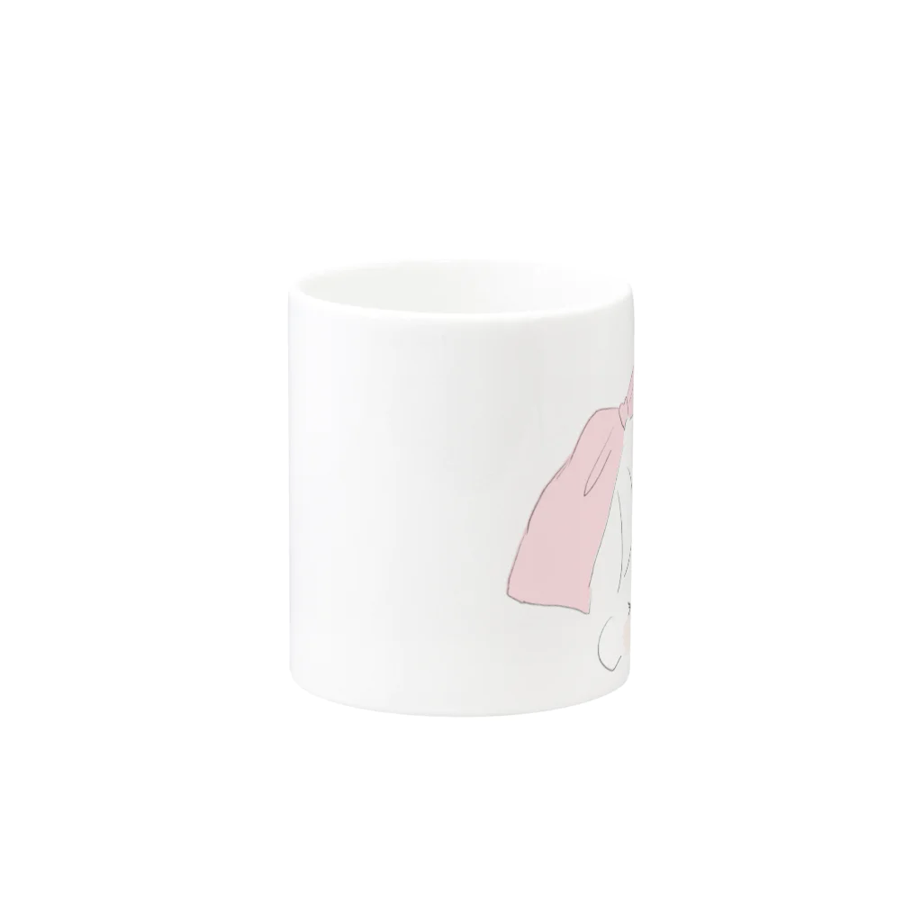 ゆるかわいいデザインのおっきい桃色リボンの女の子。 Mug :other side of the handle