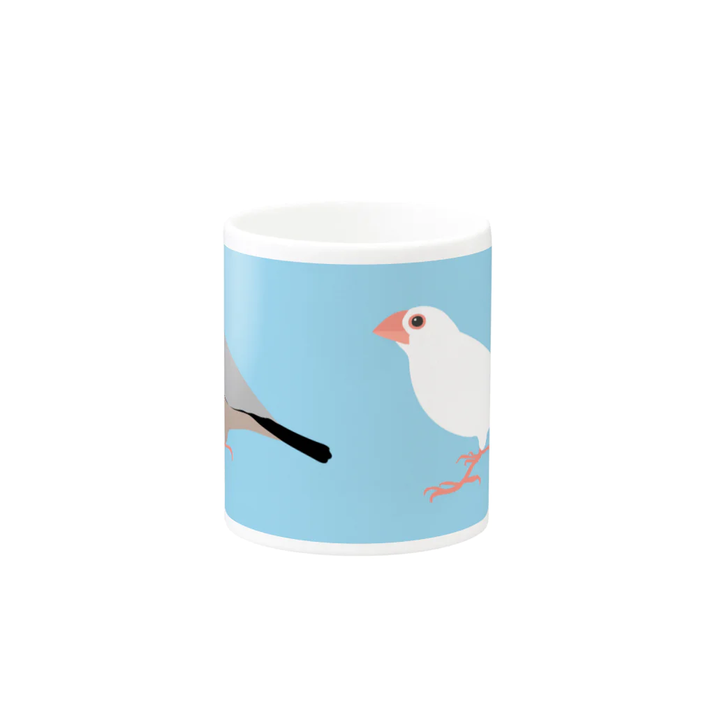 文鳥ちゅんねる【公式グッズストア】の文鳥と白文鳥／スカイブルー Mug :other side of the handle