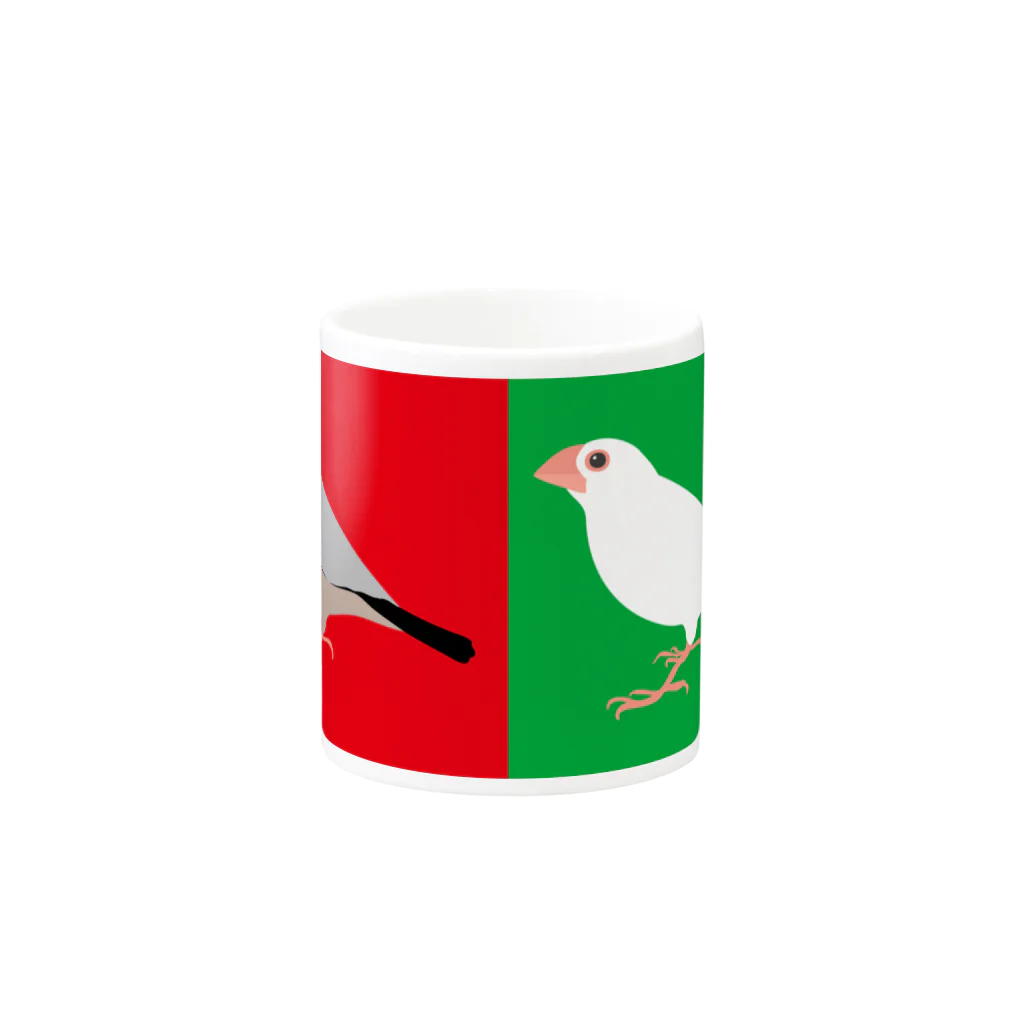 文鳥ちゅんねる【公式グッズストア】の文鳥と白文鳥／クリスマス マグカップの取っ手の反対面