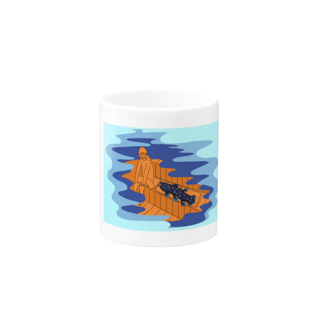 川魚親子の汽水域商店のシーラカンスとサウナ Mug :other side of the handle