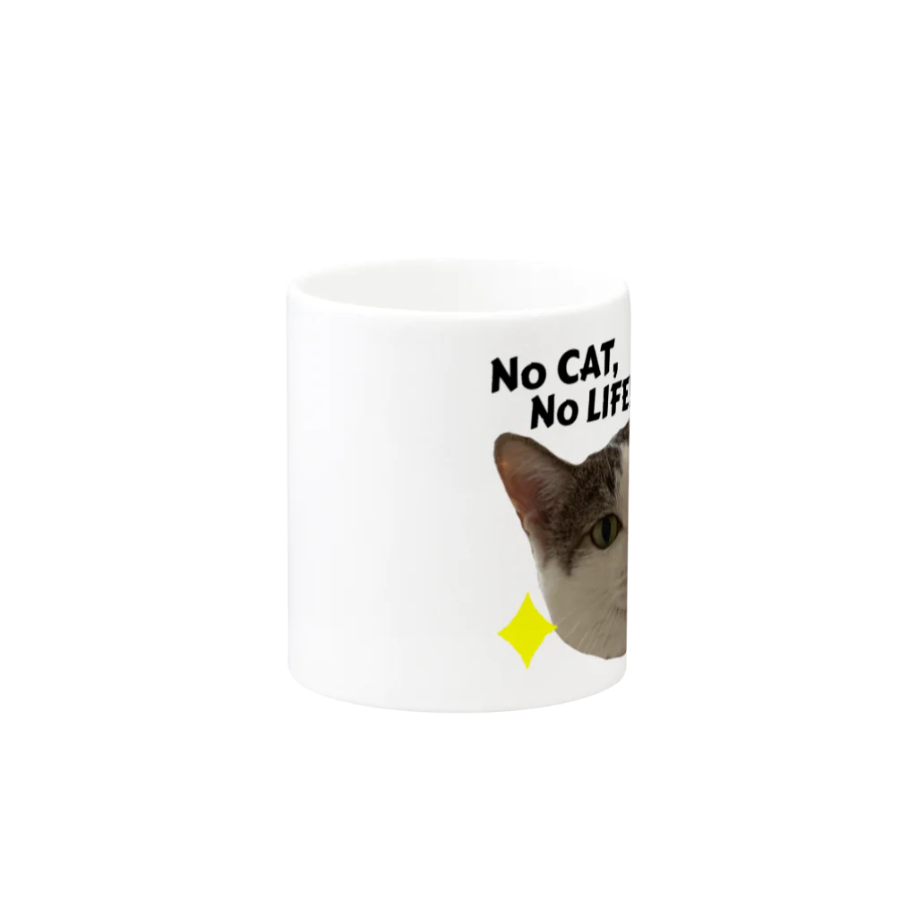 むむしょっぷのNo CAT, No Life マグカップの取っ手の反対面