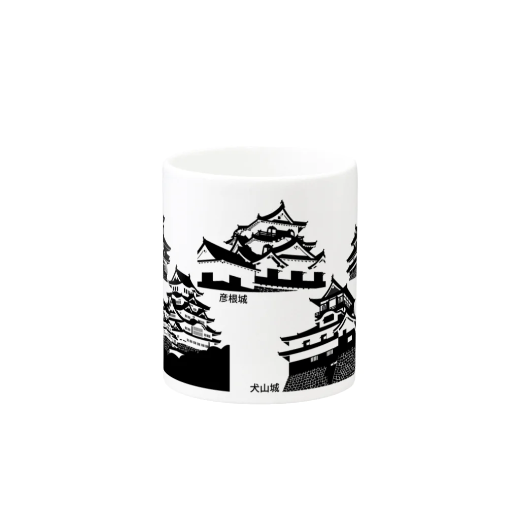 お城Tシャツ＆グッズ曲輪の国宝天守5城（白黒） Mug :other side of the handle