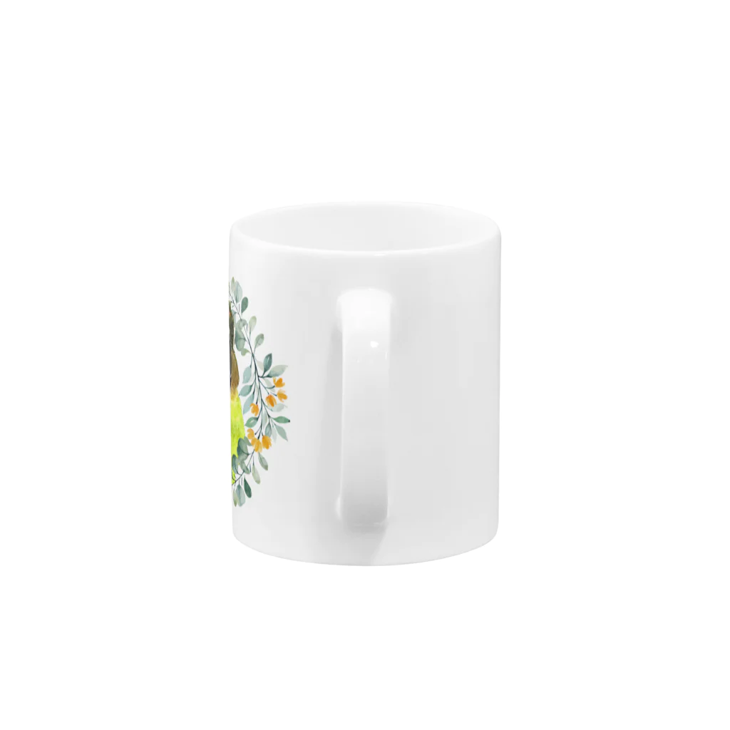 mariechan_koboの020 クロカミインコ(ハイブリッド)　オレンジ小花のリース Mug :handle