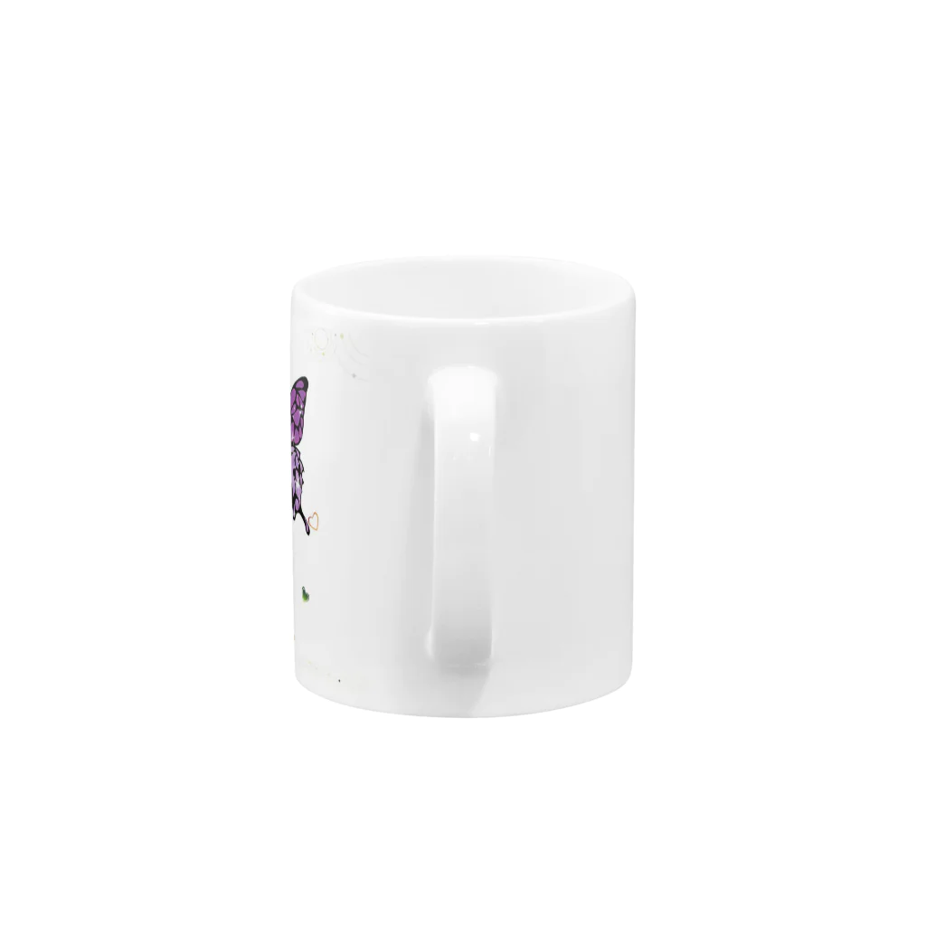 フルレットのキラキラバタフライとハートのお花 Mug :handle