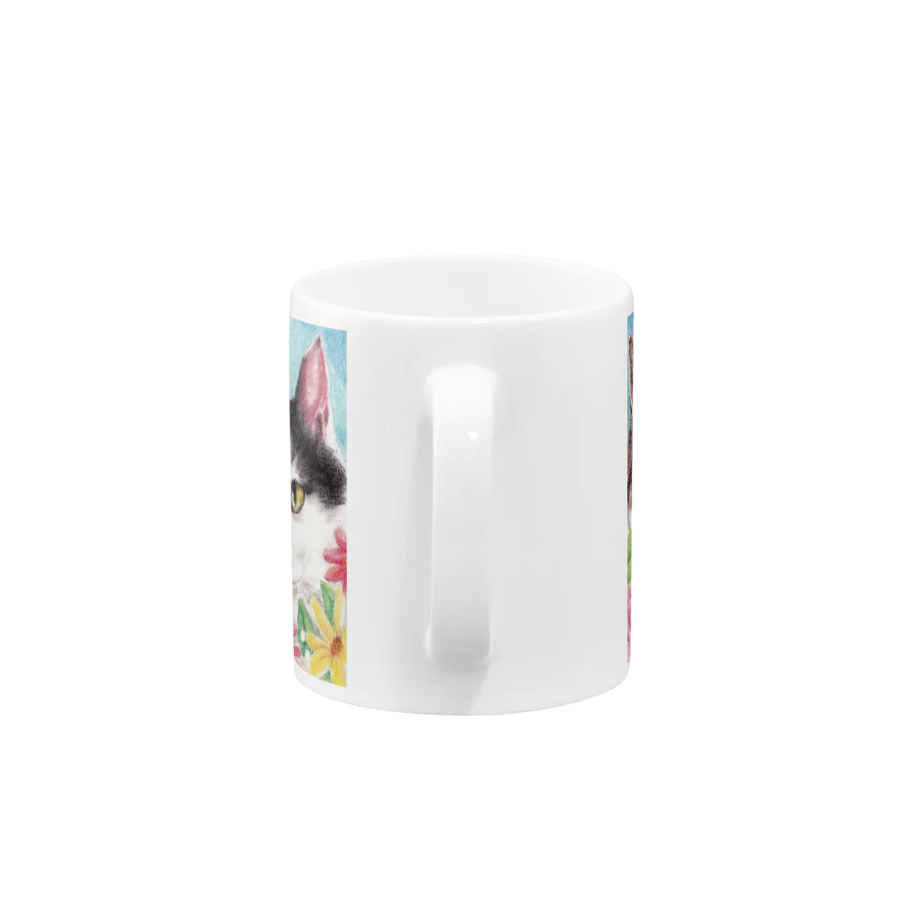 Ａｔｅｌｉｅｒ　Ｈｅｕｒｅｕｘの花と３ニャンズ Mug :handle