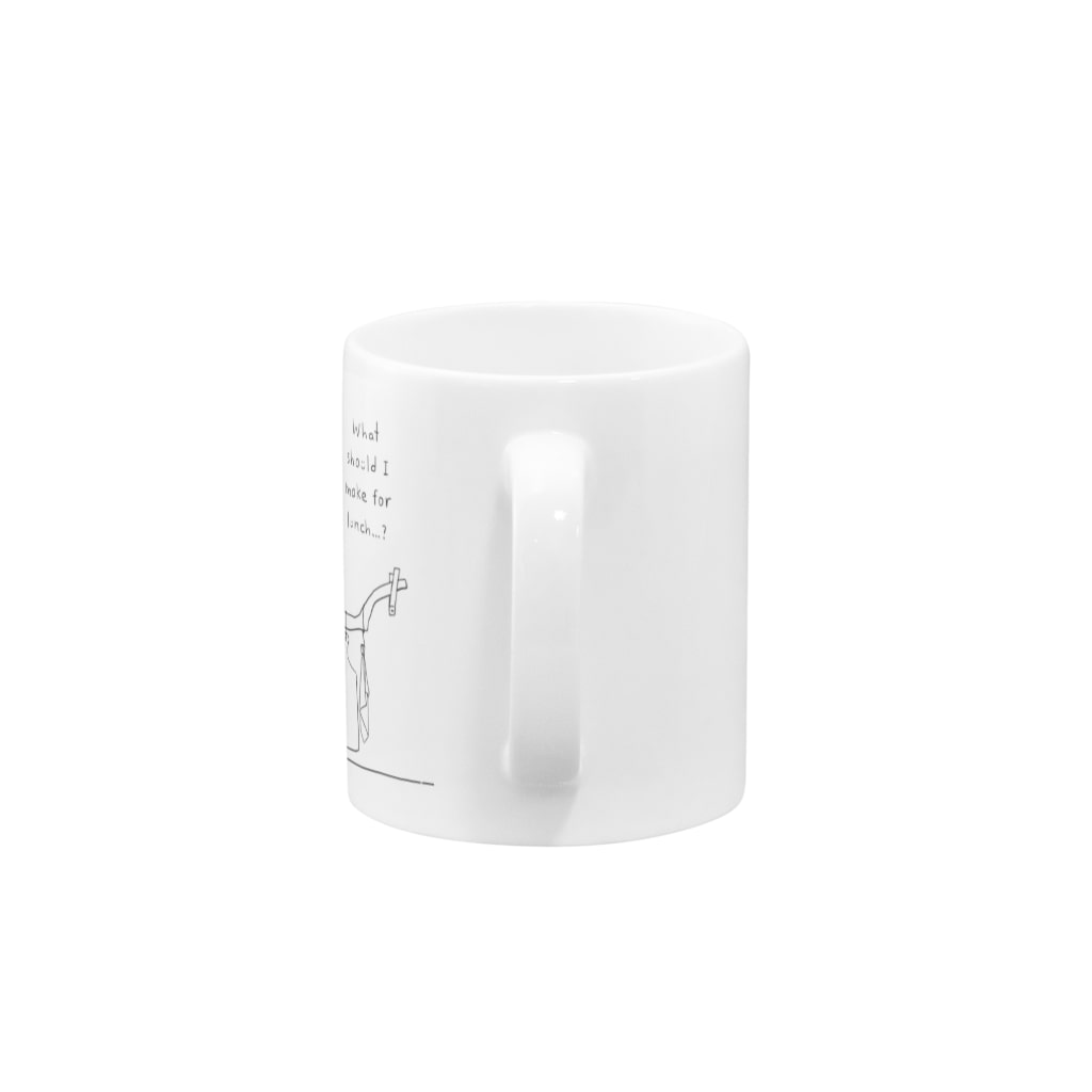 kiki25のお昼何しようかな、、、(ブラック　線画) Mug :handle