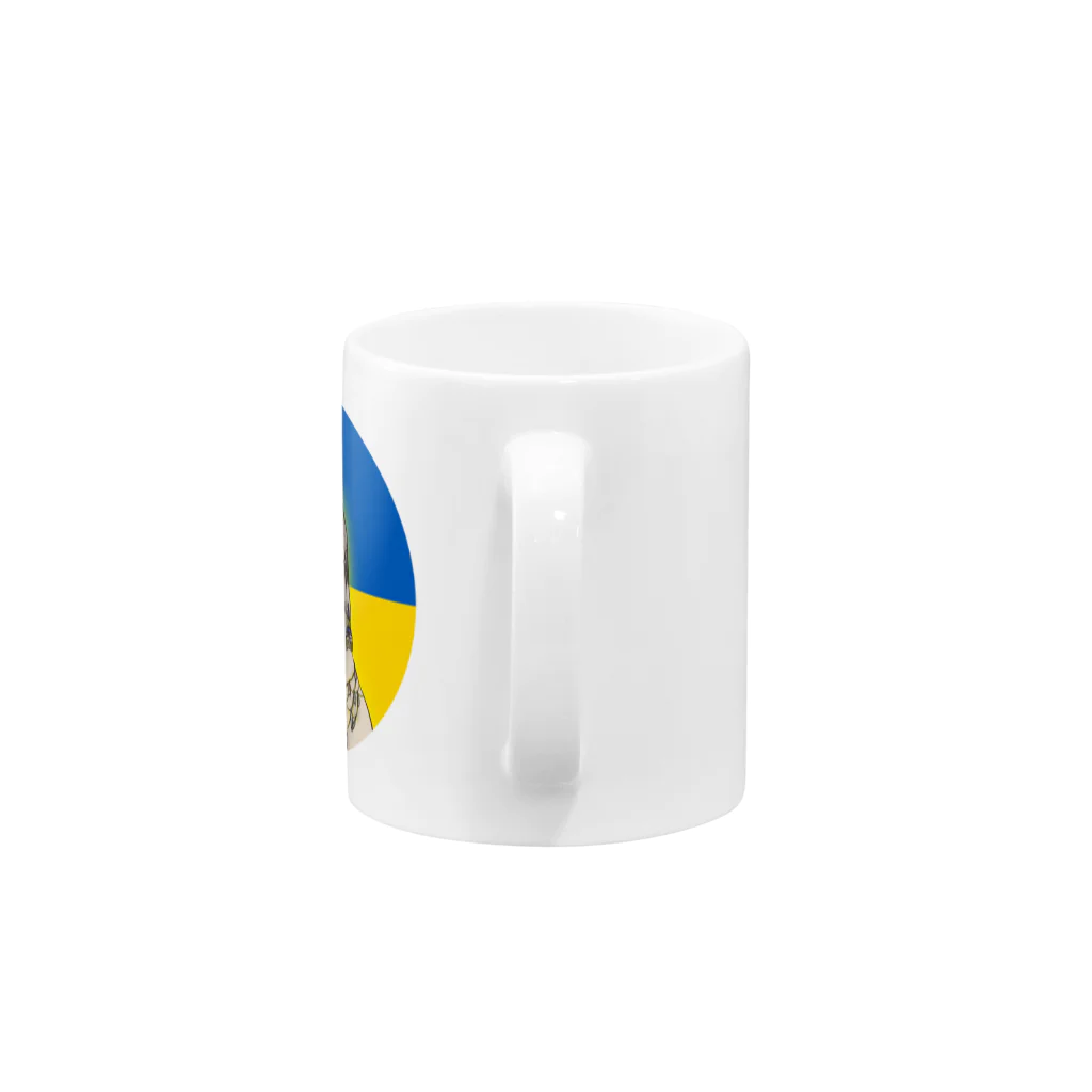 諭苑のSUZURI店のLove＆Peace観世音菩薩ウクライナ国旗背景 Mug :handle