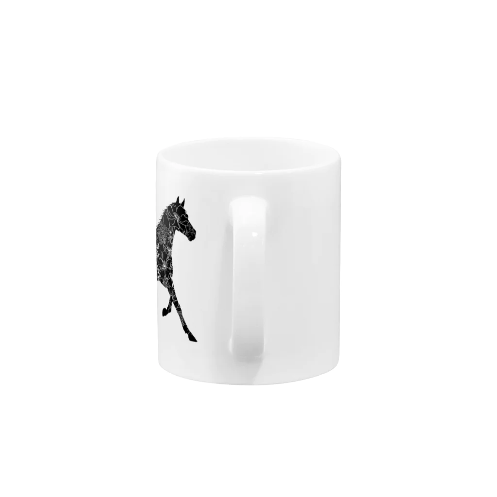 horse-lvのブラックホース花柄白抜き Mug :handle