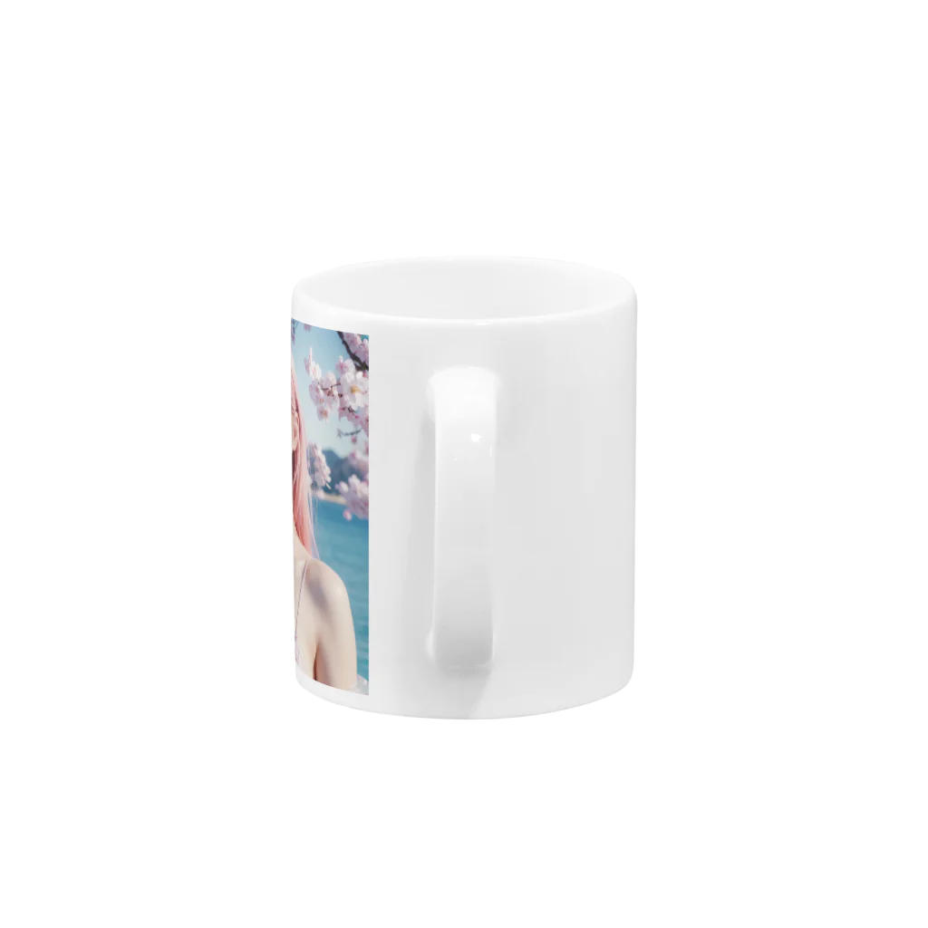 AI goddessの桜と川と青空と、ピンクの髪の女の子 Mug :handle