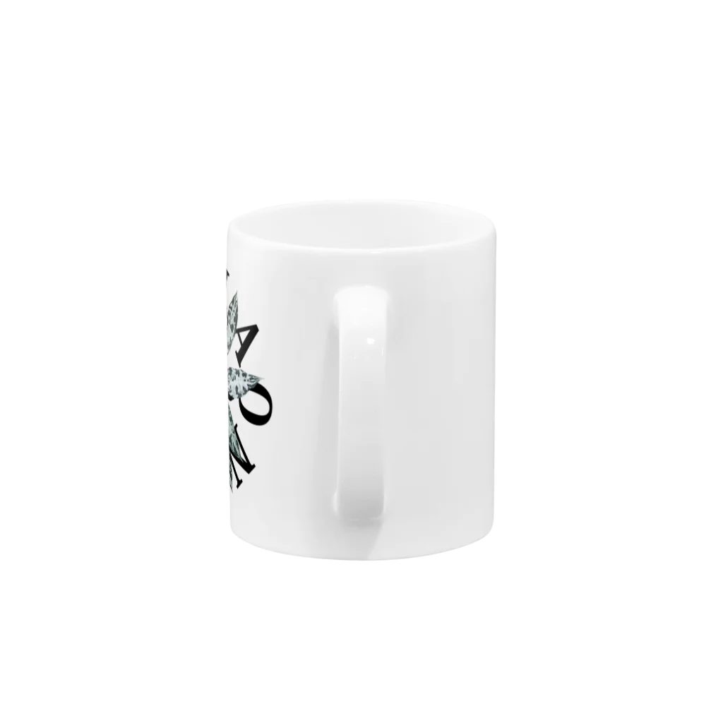 熱帯デザイン.com@SUZURIの【サークルロゴ】AGLAONEMA PICTUM（アグラオネマピクタム）BLACK マグカップの取っ手の部分