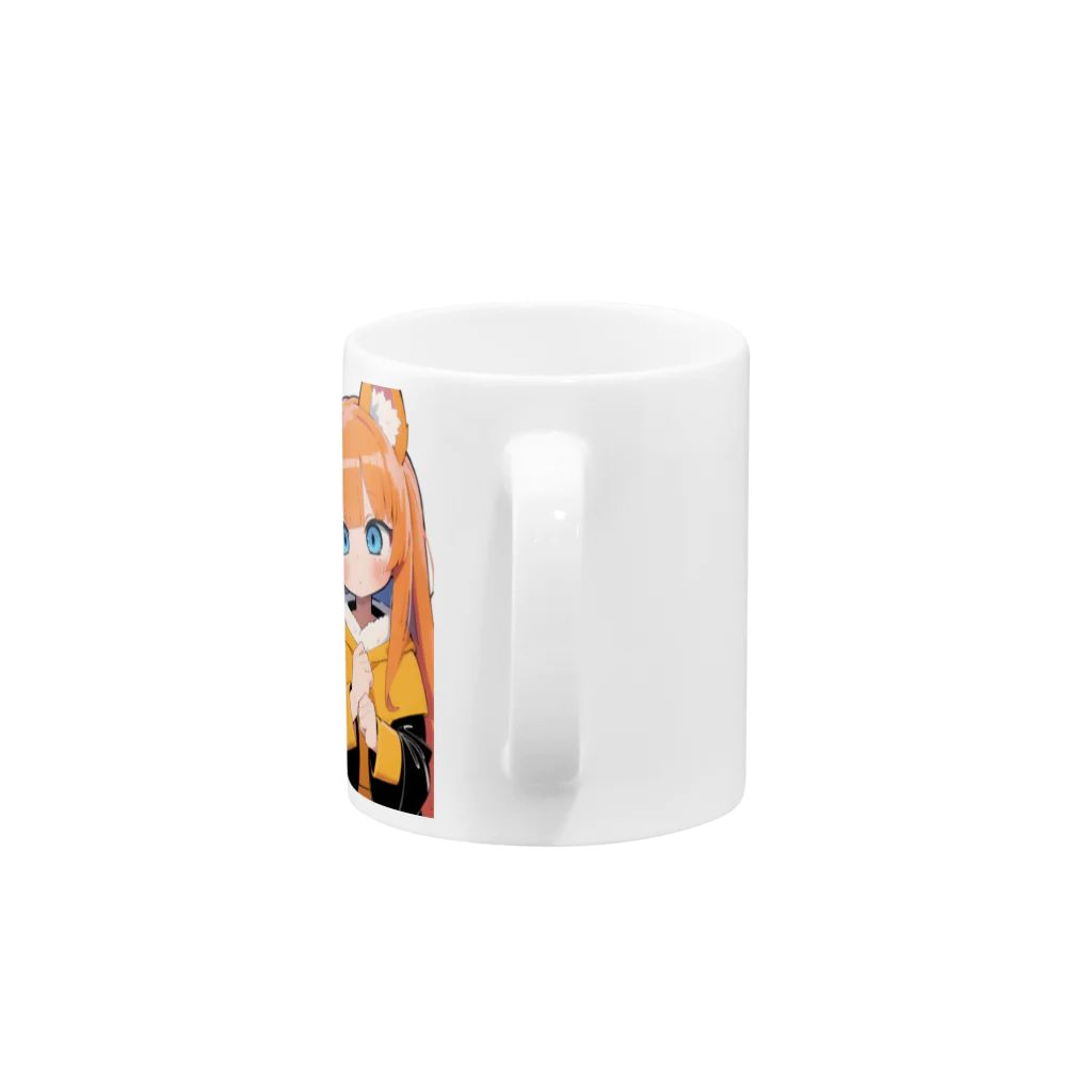 ケモ耳美少女キツネちゃん（AIart）のキュートなオレンジ髪のキツネの女子 Mug :handle