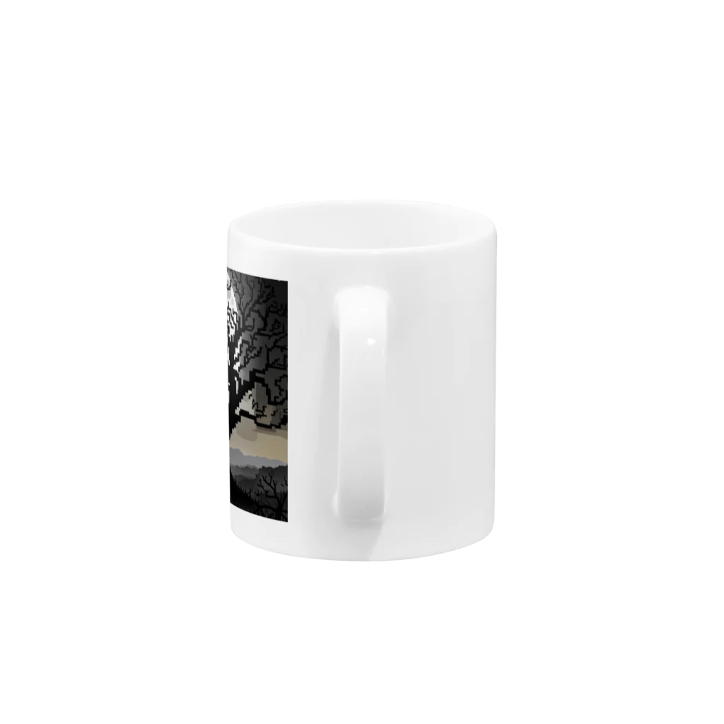 umakoiのドット絵の夜の満月と不気味な木のシルエット Mug :handle