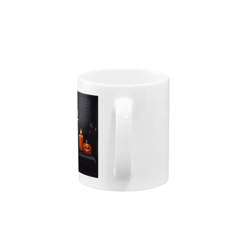 umakoiの火が灯る蝋燭とハロウィンカボチャのドット絵 Mug :handle