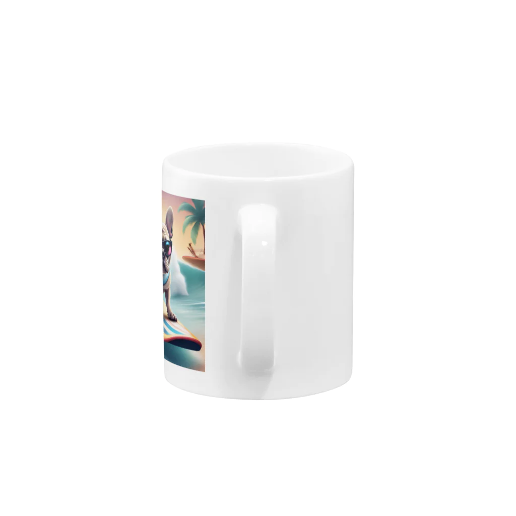 ChicCanvas Boutiqueの波乗り大好きフレンチブルドッグ Mug :handle