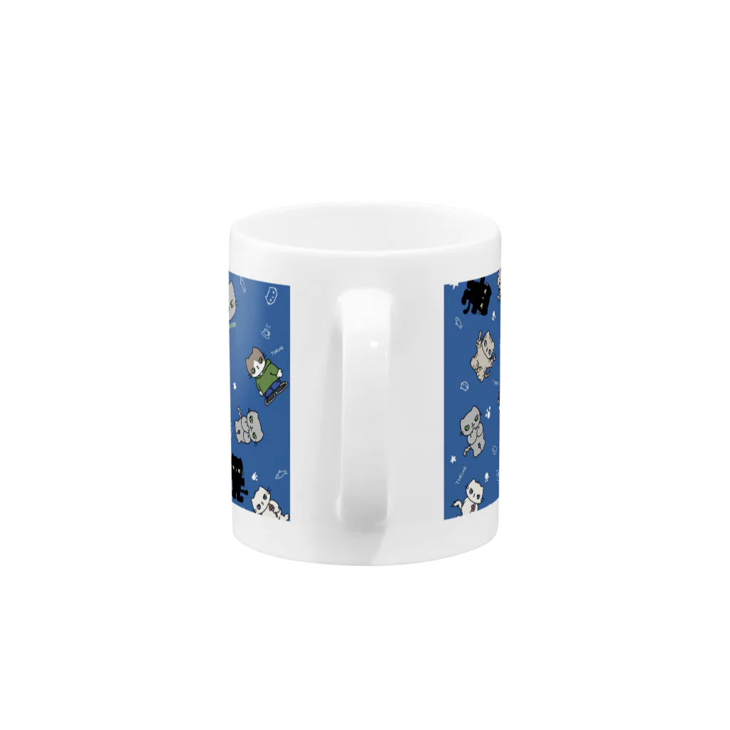 ふうこジャスミンのツリ目ねこいっぱいマグ青 Mug :handle