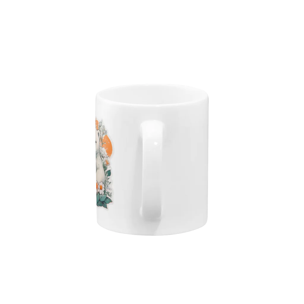 りんりんの可愛いシロクマちゃんショップ　かわいいよ！の花を見てる白くま Mug :handle