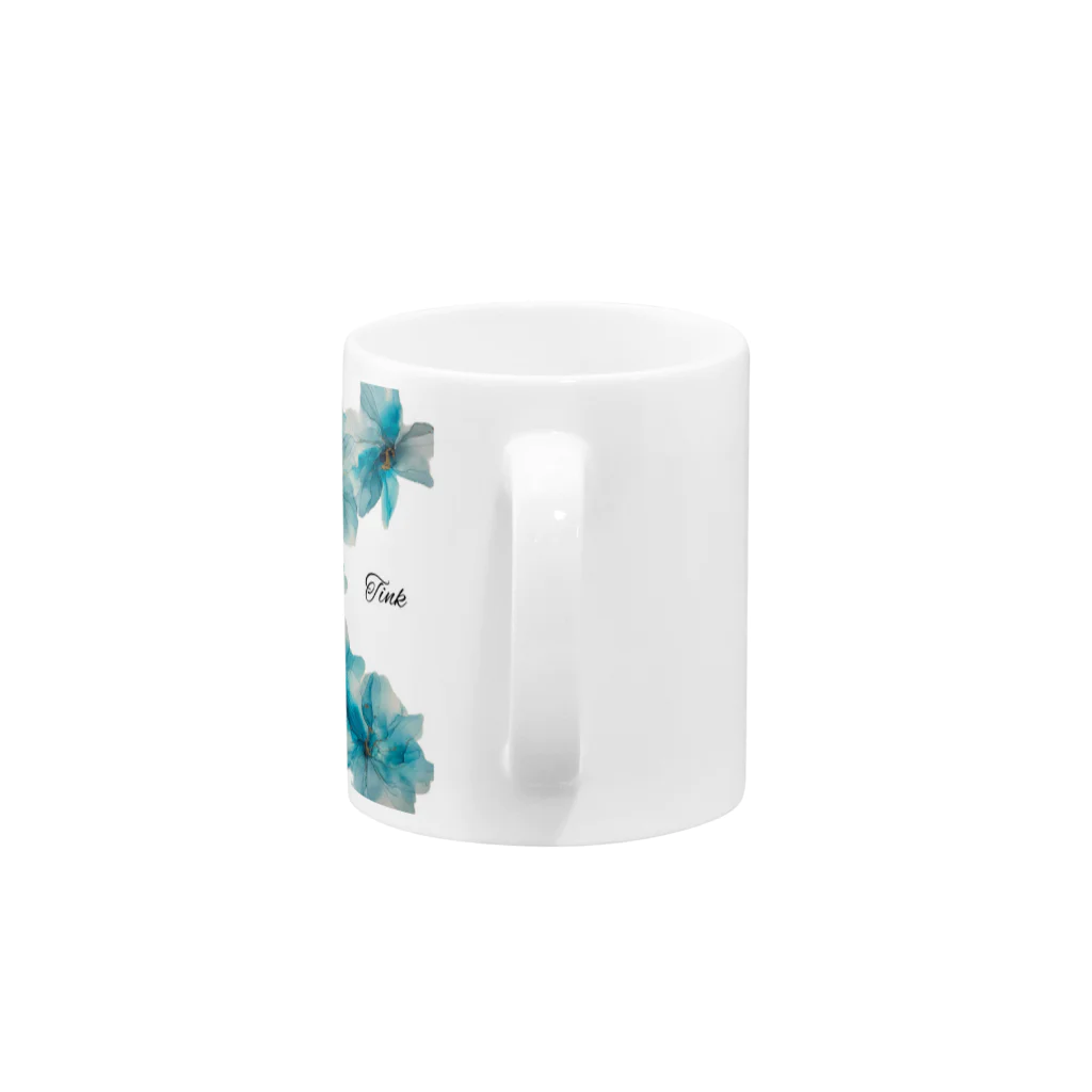 Tink_handmadeのTink ターコイズブルーflowerロゴ入り Mug :handle