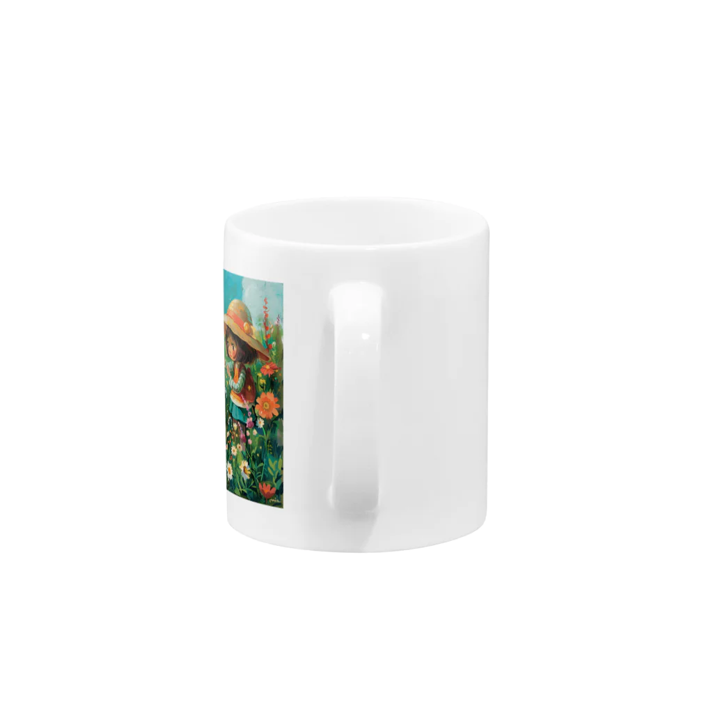 AQUAMETAVERSEのお花畑に囲まれる猫ちゃんと私 アメジスト 2846 Mug :handle