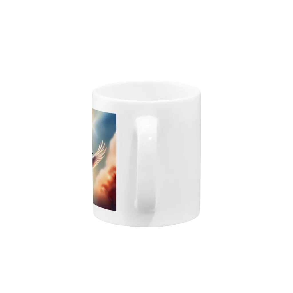 rokochanの明るい 天空で 自由に 飛ぶ 白い モズ Mug :handle
