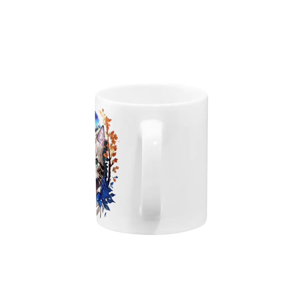 猫との風景の水彩_猫と森001 Mug :handle