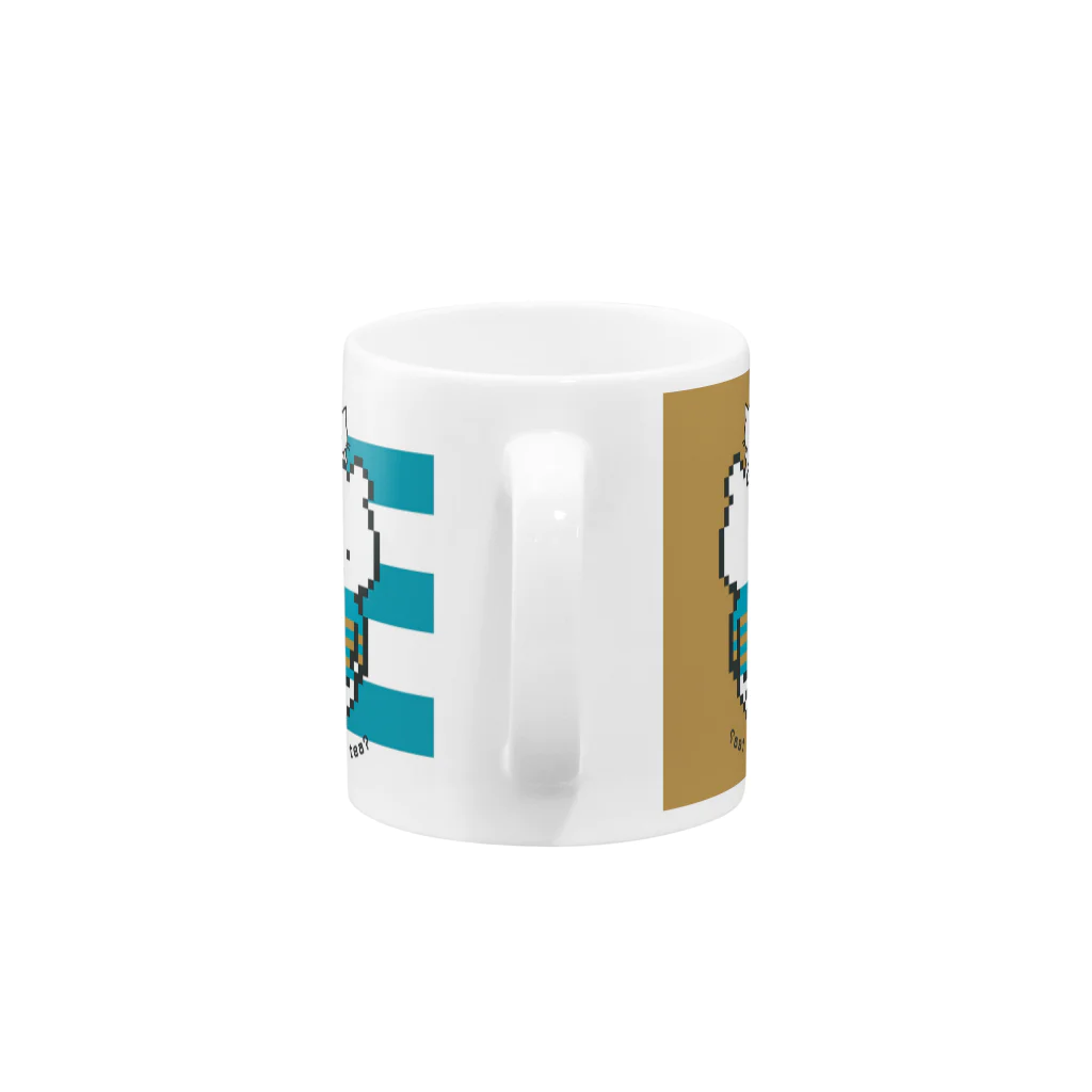 〇〇とネコの何かを飲むドット絵クマとネコ Mug :handle