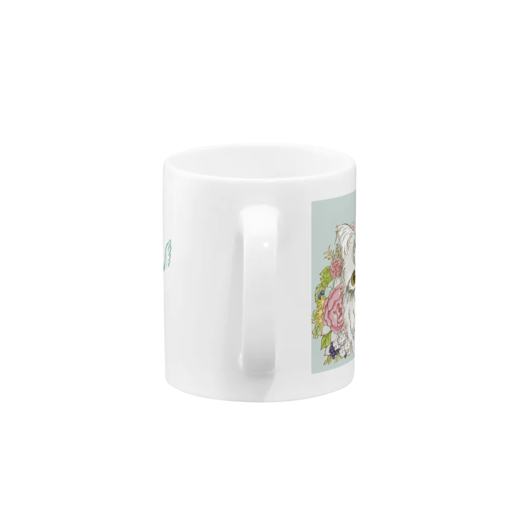 猫のきぬくんのお店のお花とドレミちゃんお名前入り Mug :handle