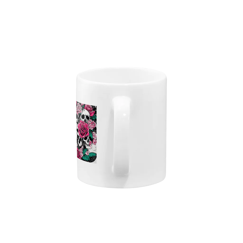 ピンクリボンの薔薇髑髏01 Mug :handle