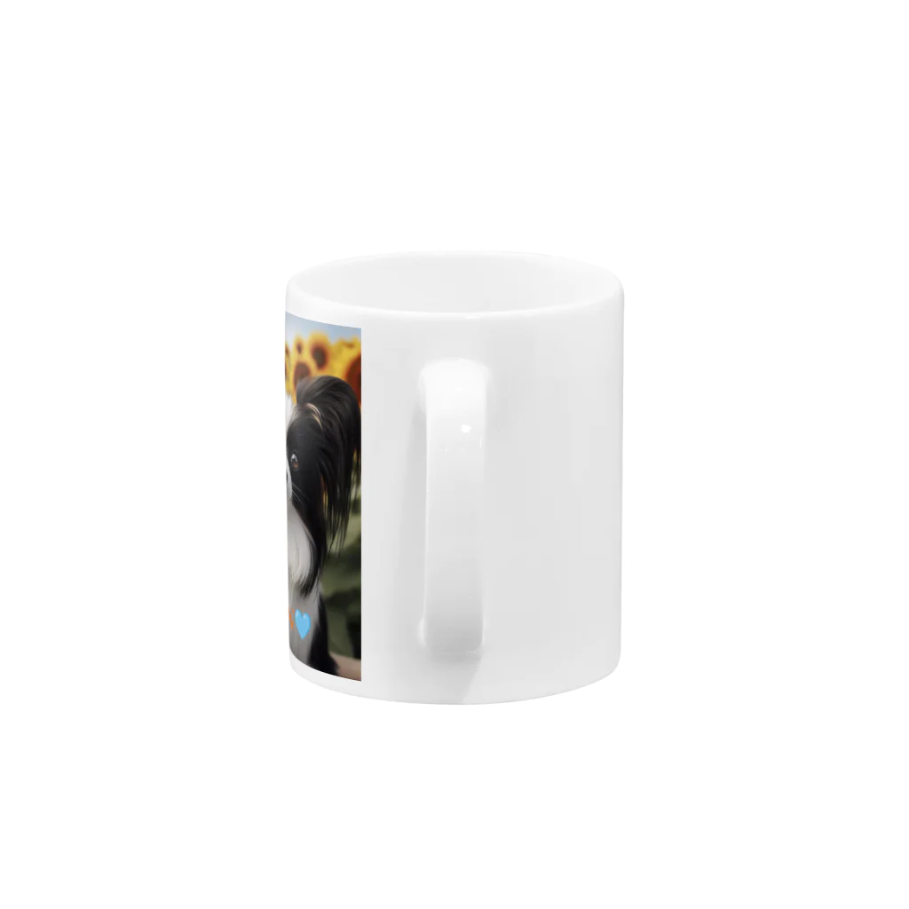 Atelier☆vivienのひまわりに黒白パピヨン犬マグカップ Mug :handle