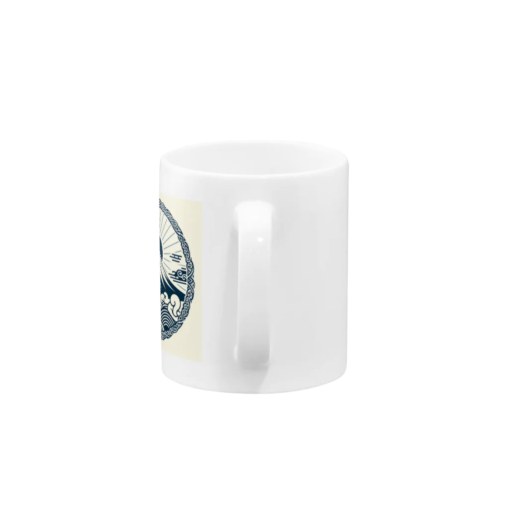 Cool Japanese CultureのMinimalist Traditional Japanese Motif Featuring Mount Fuji and Seigaiha Patterns Mug :handle