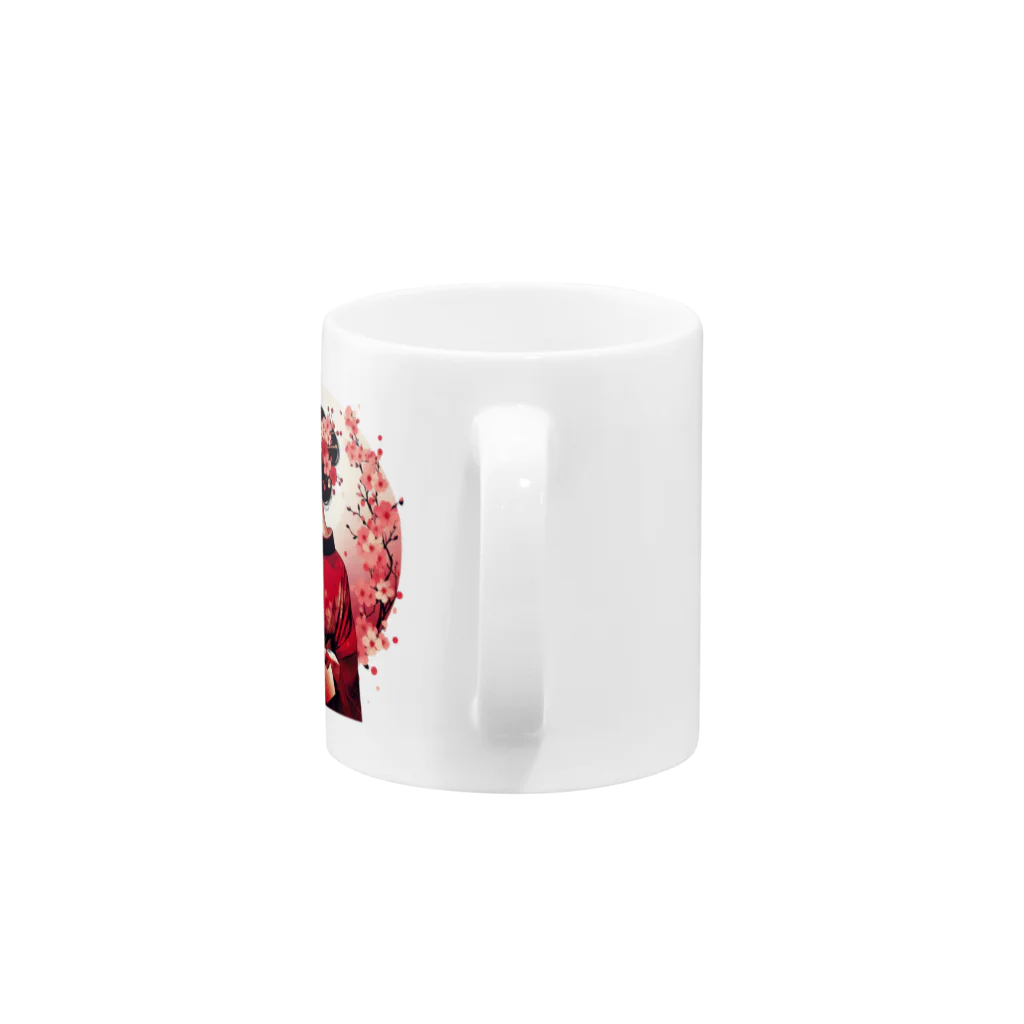 yuchijapanの桜を散らした着物美人イラスト Mug :handle