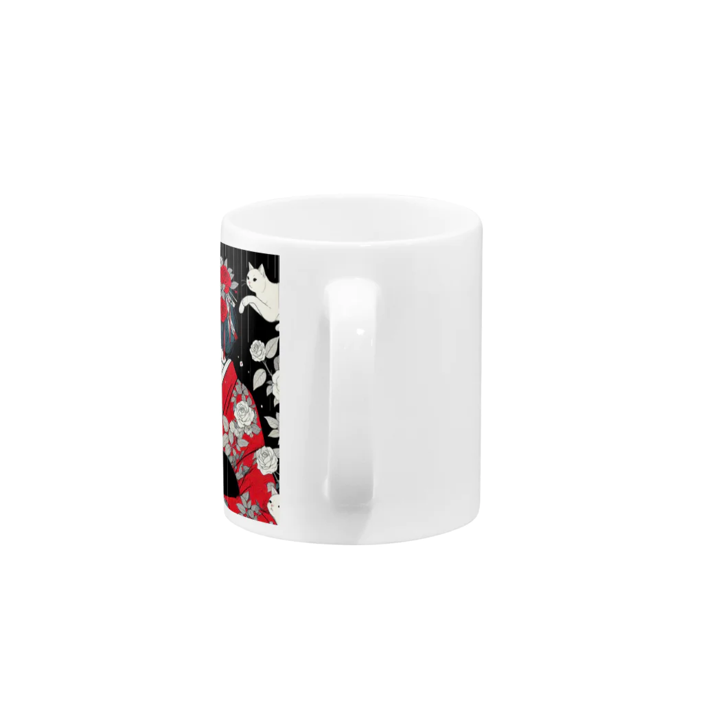 cocoa8877のネコ三昧（黒い空間・浮世絵風） Mug :handle