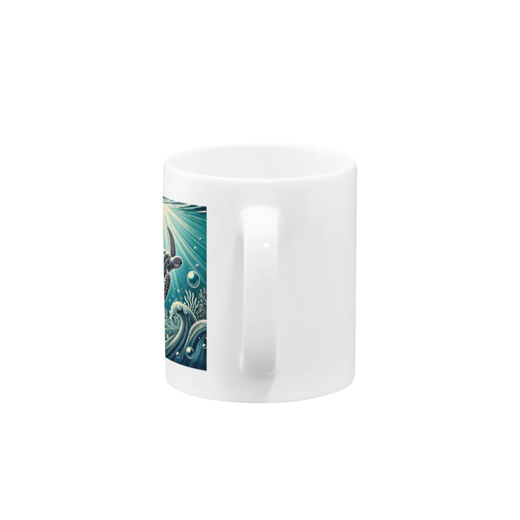 海の幸のウミガメと水流 Mug :handle