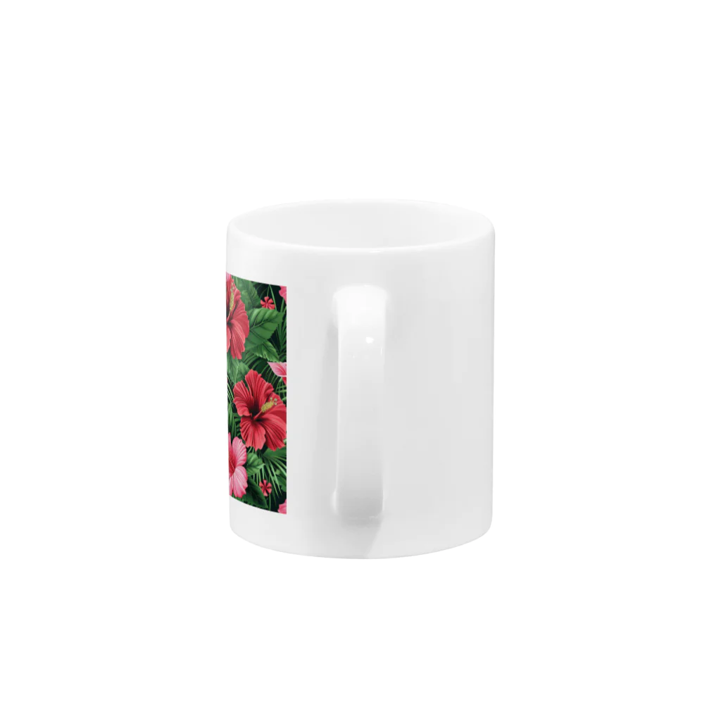 オンラインショップイエローリーフの赤色の花ハイビスカス Mug :handle
