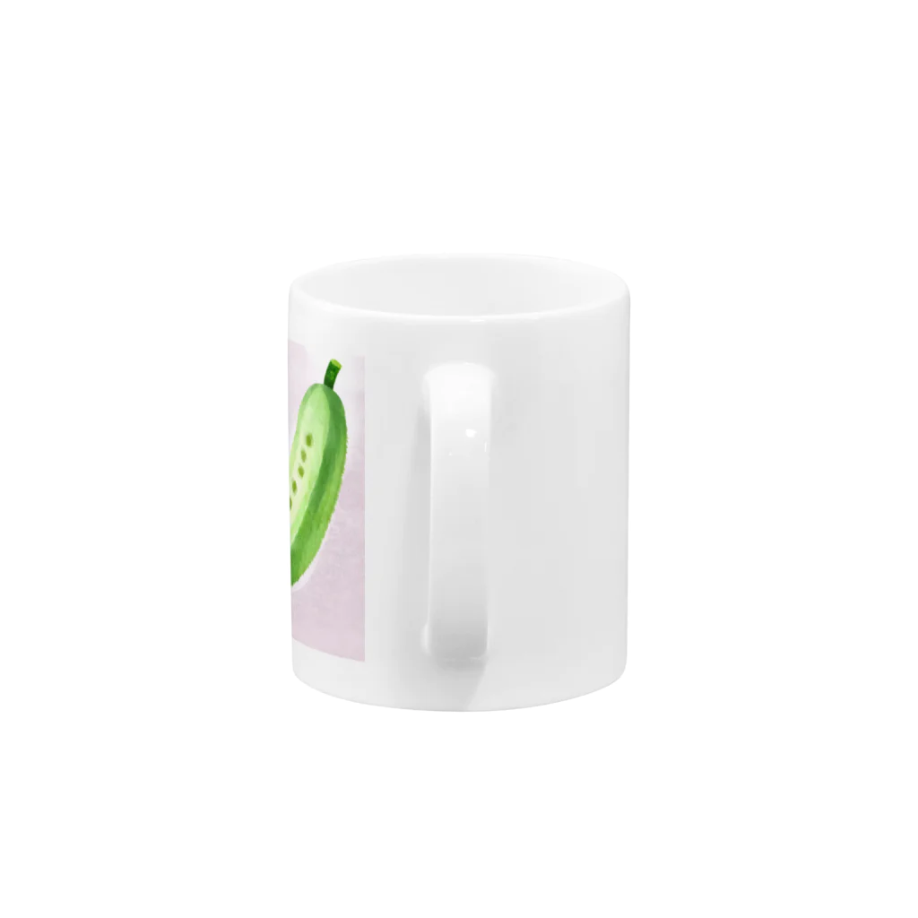 かるるんショップのきゅうりシリーズ　水彩きゅうり Mug :handle