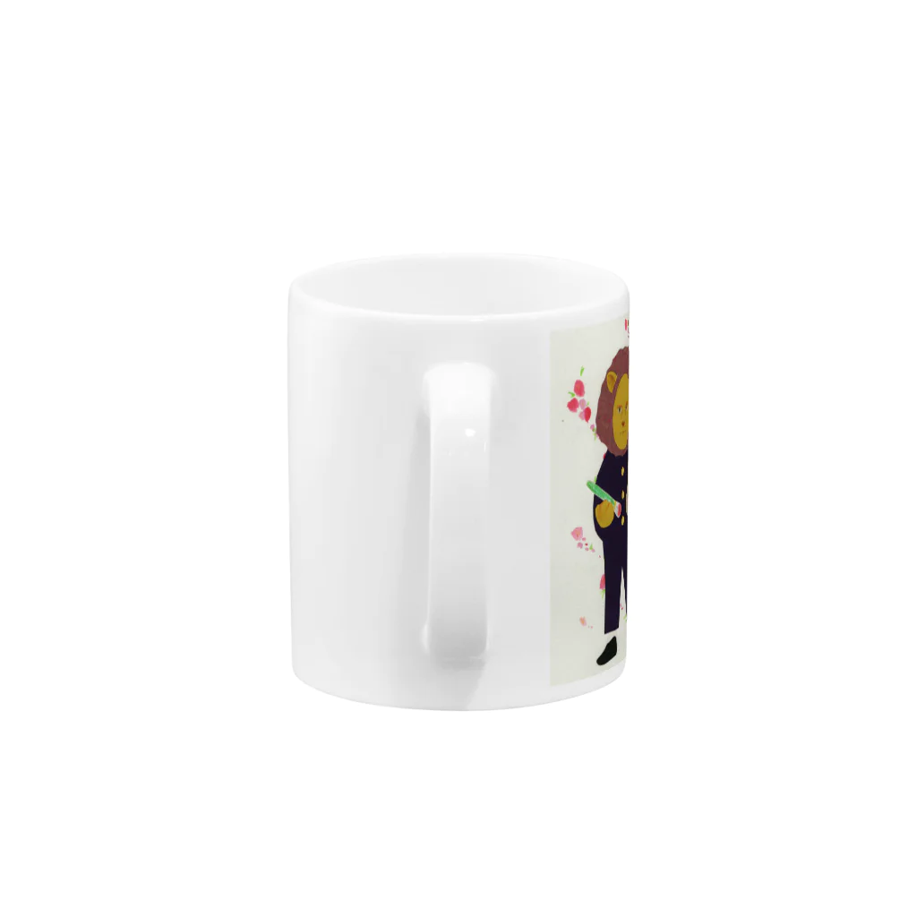 木登り堂のライオンと桃の花 Mug :handle