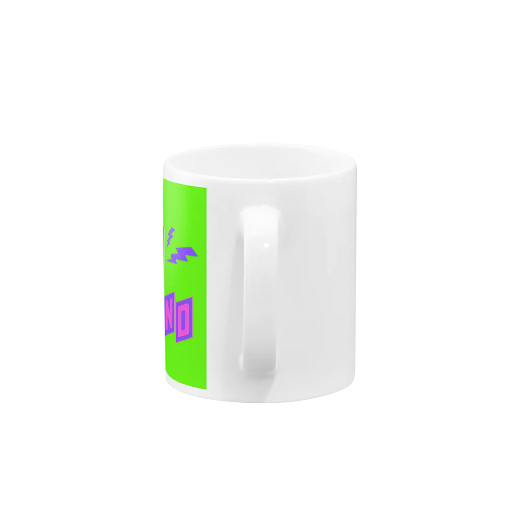 ザ ロングアイランド アパレルの平行四辺形デザイン パープル×ピンク×グリーン マグカップの取っ手の部分