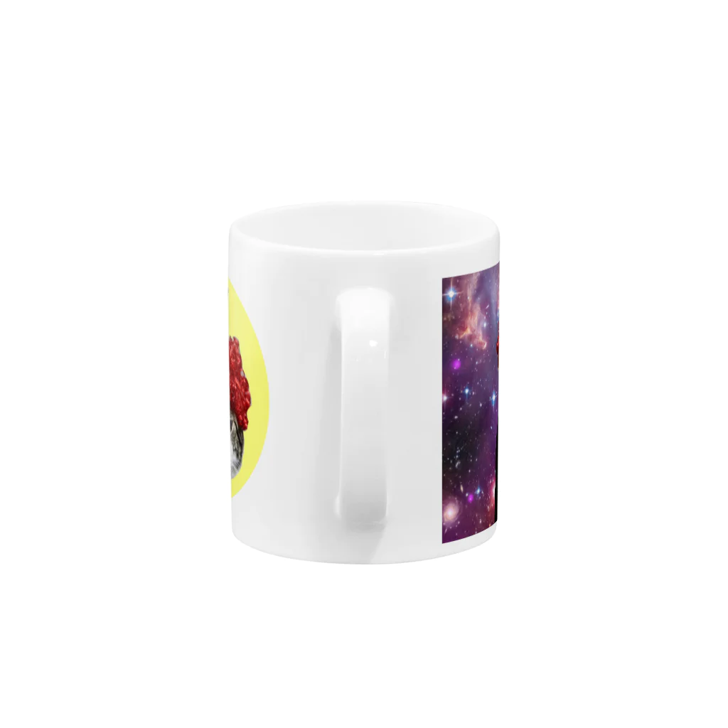 RIKICHANNEL OFFICIAL SHOPの赤鬼リキちゃん×宇宙猫 Mug :handle