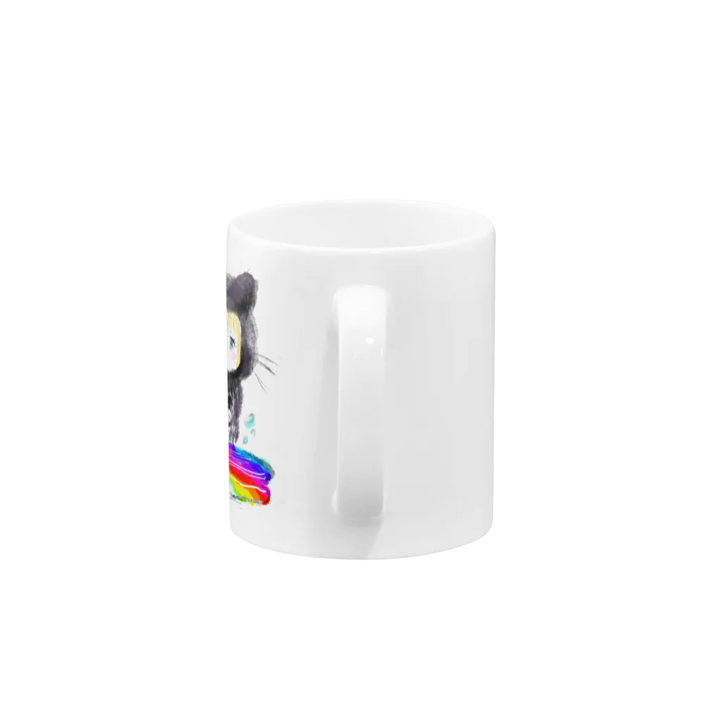 妖怪喫茶ひとがた(茶谷明茂)のクロと水たまり Mug :handle