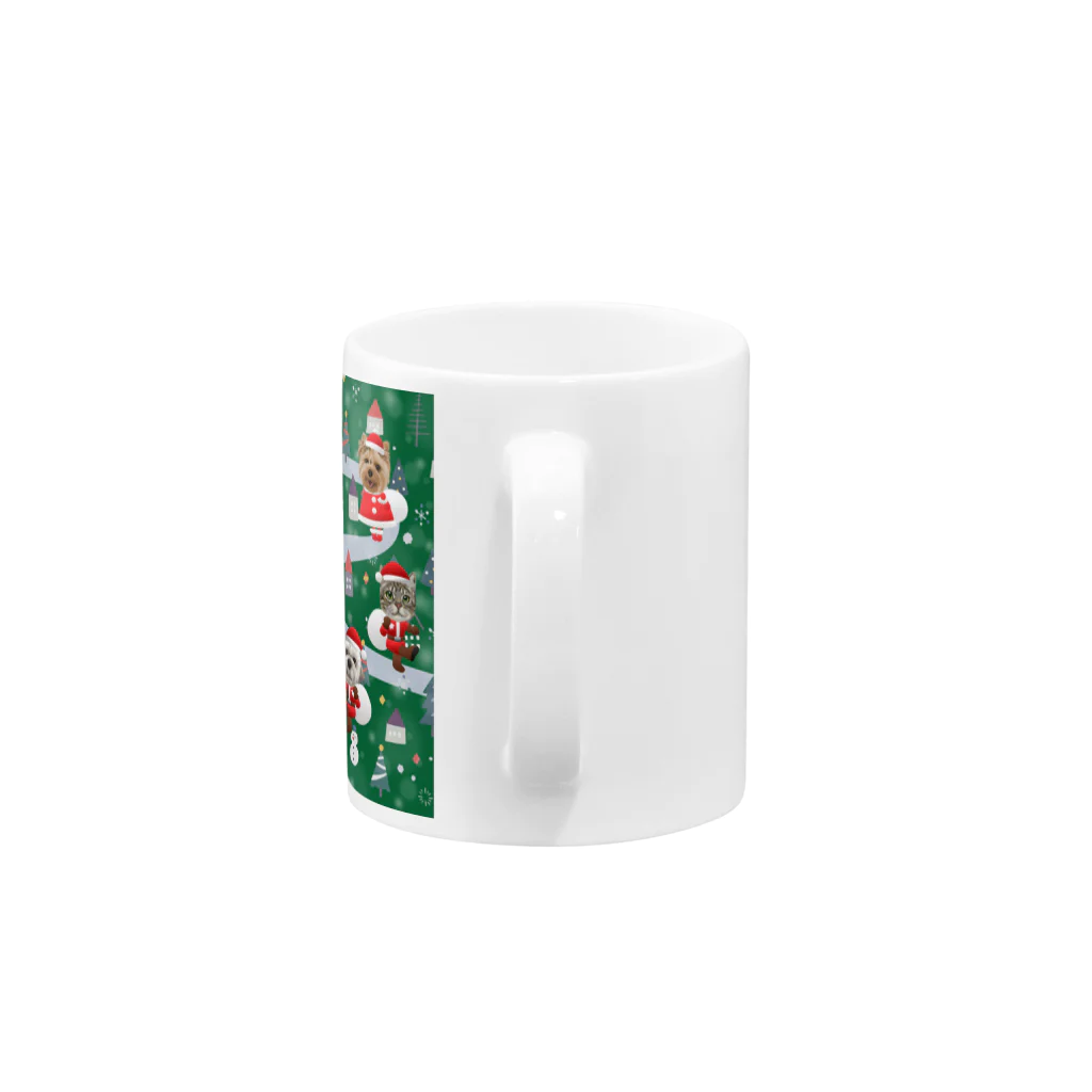 woods_mamaのわんにゃんサンタのクリスマス☆グリーン Mug :handle