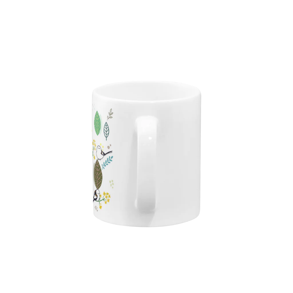 シマエナカフェの森と菜の花とシマエナガ(白) マグカップの取っ手の部分