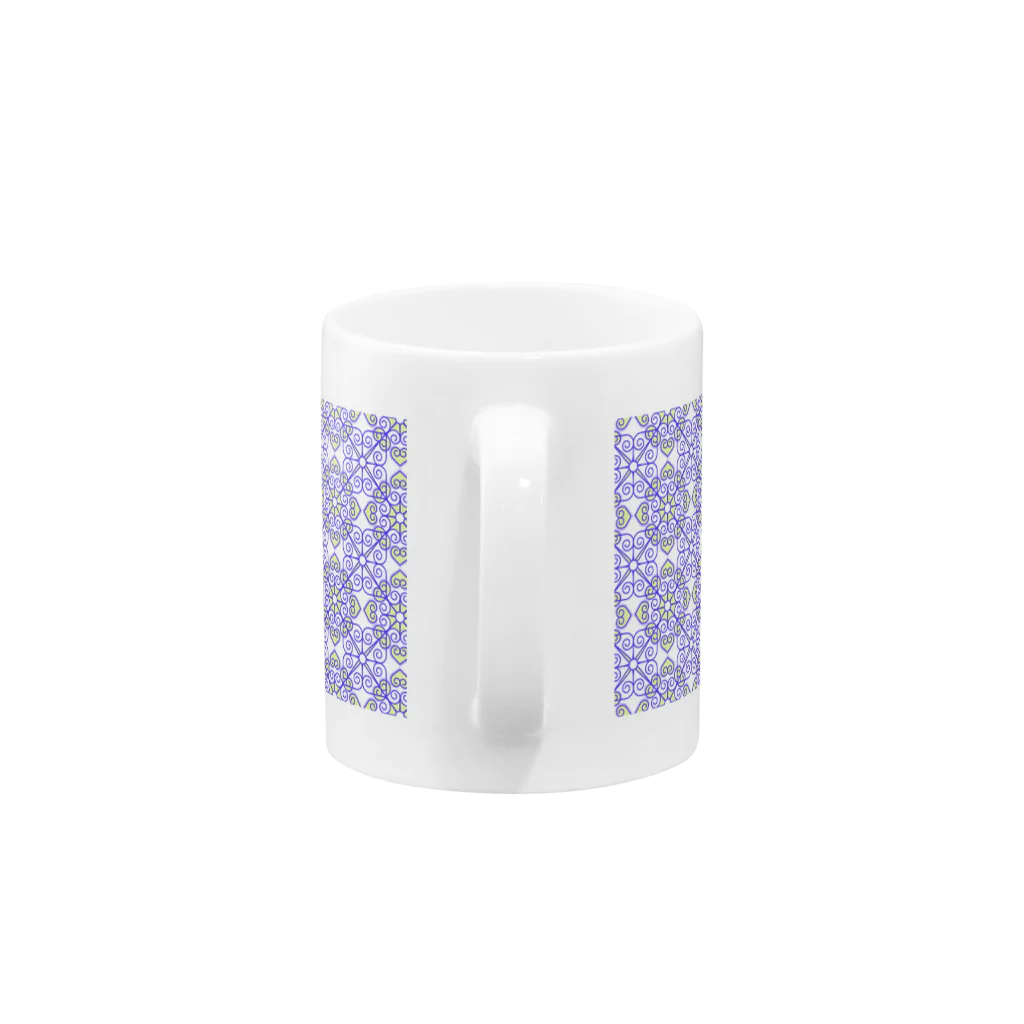 untidyboxのラインタイル模様　紫×イエロー系 マグカップの取っ手の部分