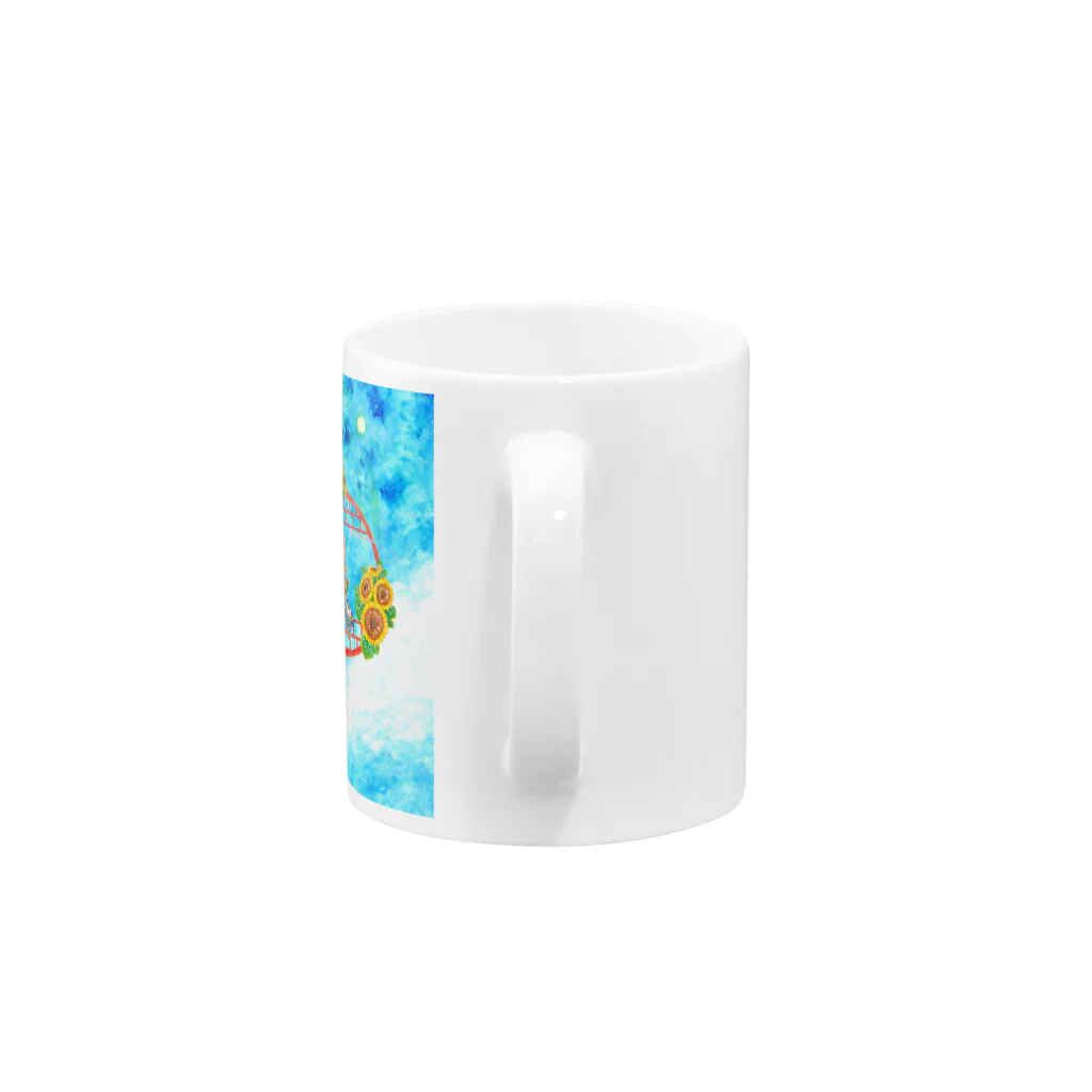 星架月の「窓際の夏」青空・向日葵縁・浴衣の女の子・背景有 Mug :handle