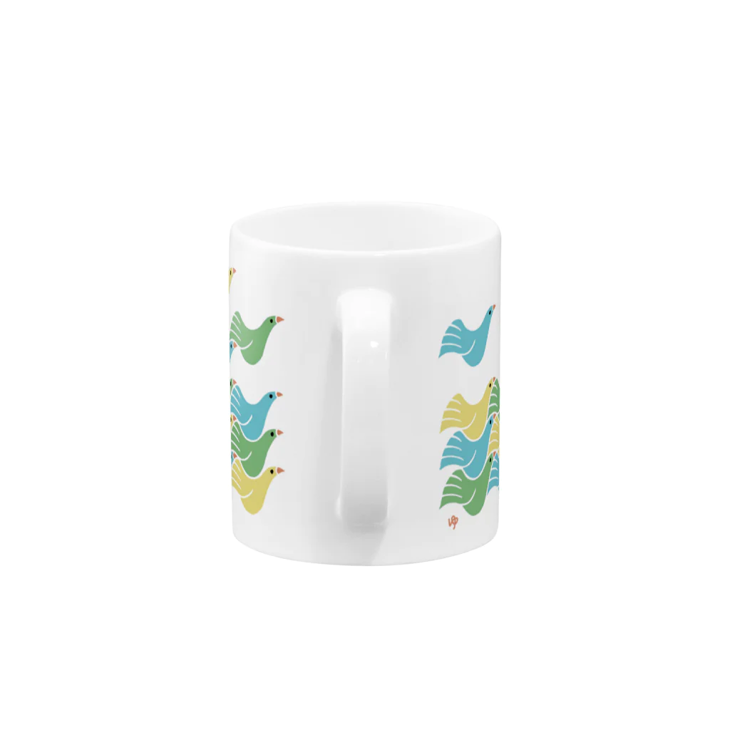 ゆっしーのつながるゆかいないきものたちのつながるコトリと幸せの青い鳥(グリーン) Mug :handle