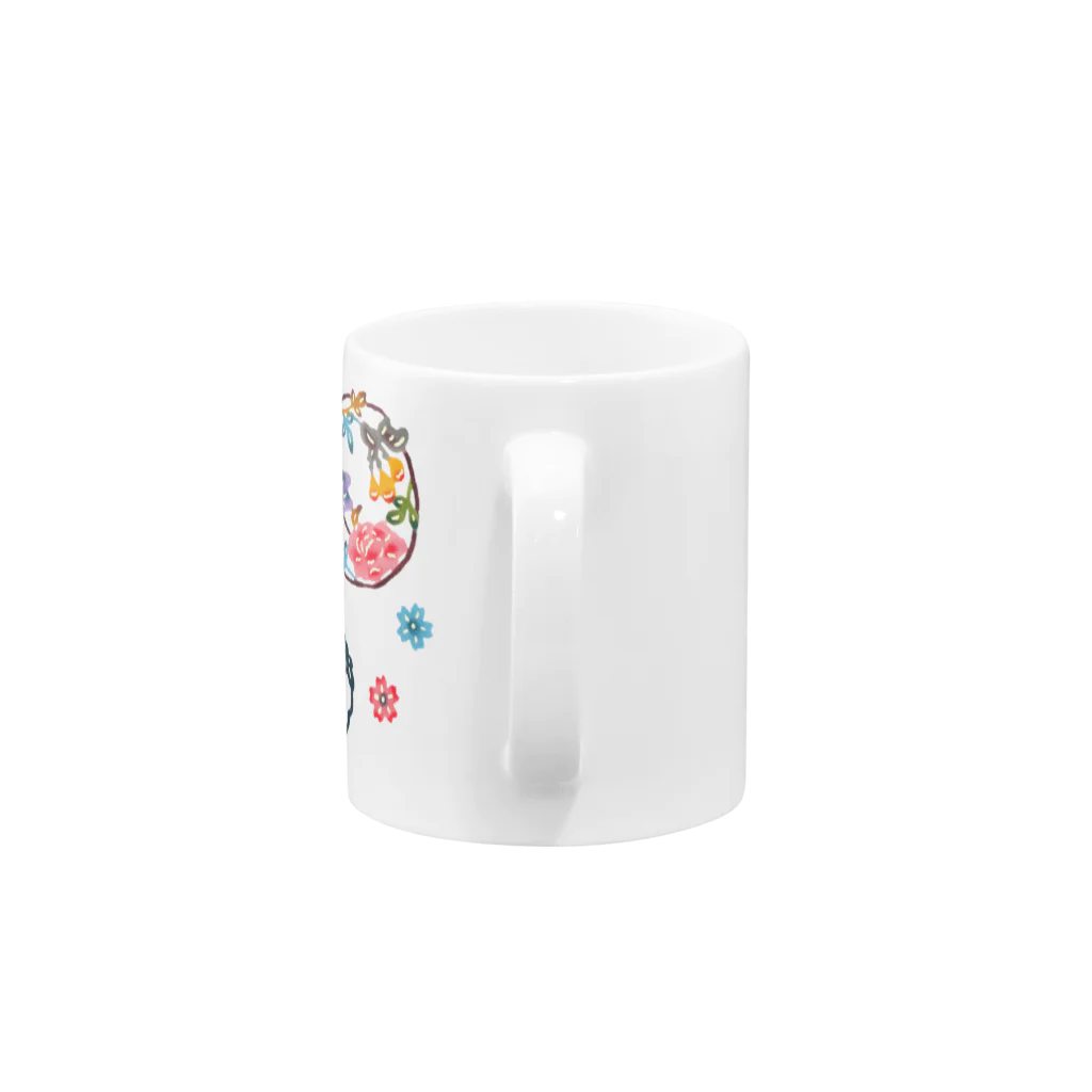 紅型キジムナー工房・コトリンチュの紅型柄・丸牡丹 Mug :handle