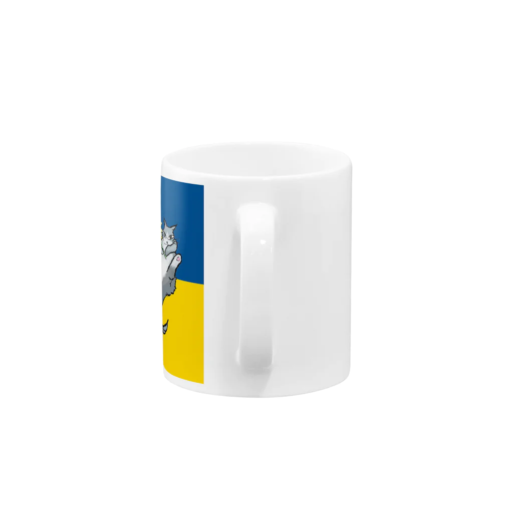 ハチワレ俱楽部のウクライナ支援グレイハチワレくん Mug :handle